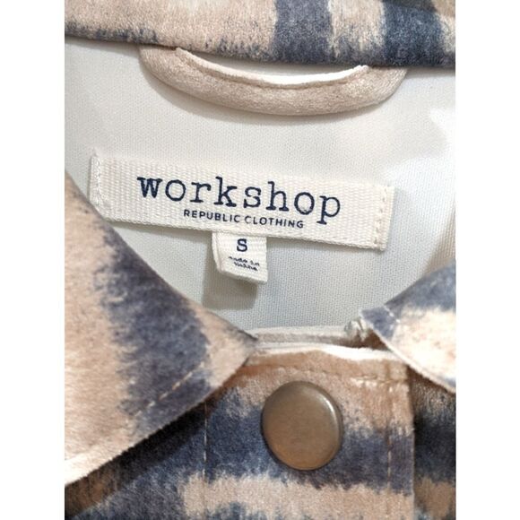 Workshop Republic Clothing Oversized Cream & Blue Plaid Faux Leather Shacket S - Picture 8 of 9